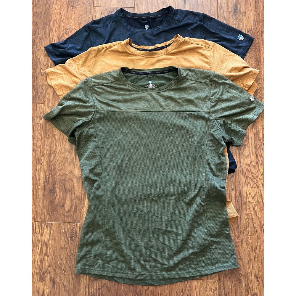 Lot of 3 Kuhl Engineered Krew Shirt Mens Medium Green Mustard Blue Performance